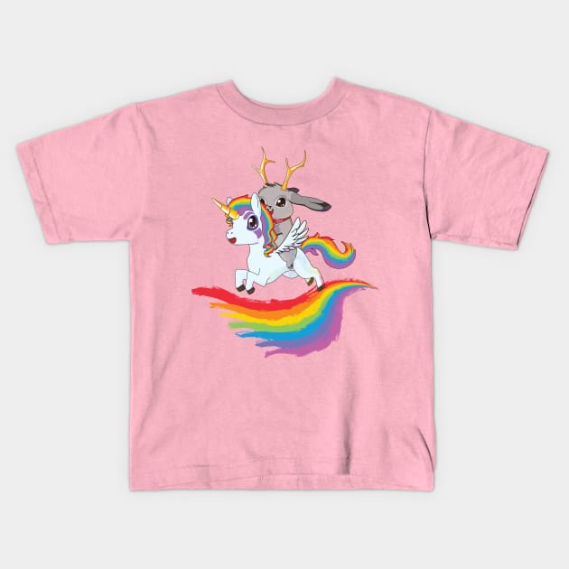 Pink Jackalope on a Unicorn Kids T-Shirt by Myanko